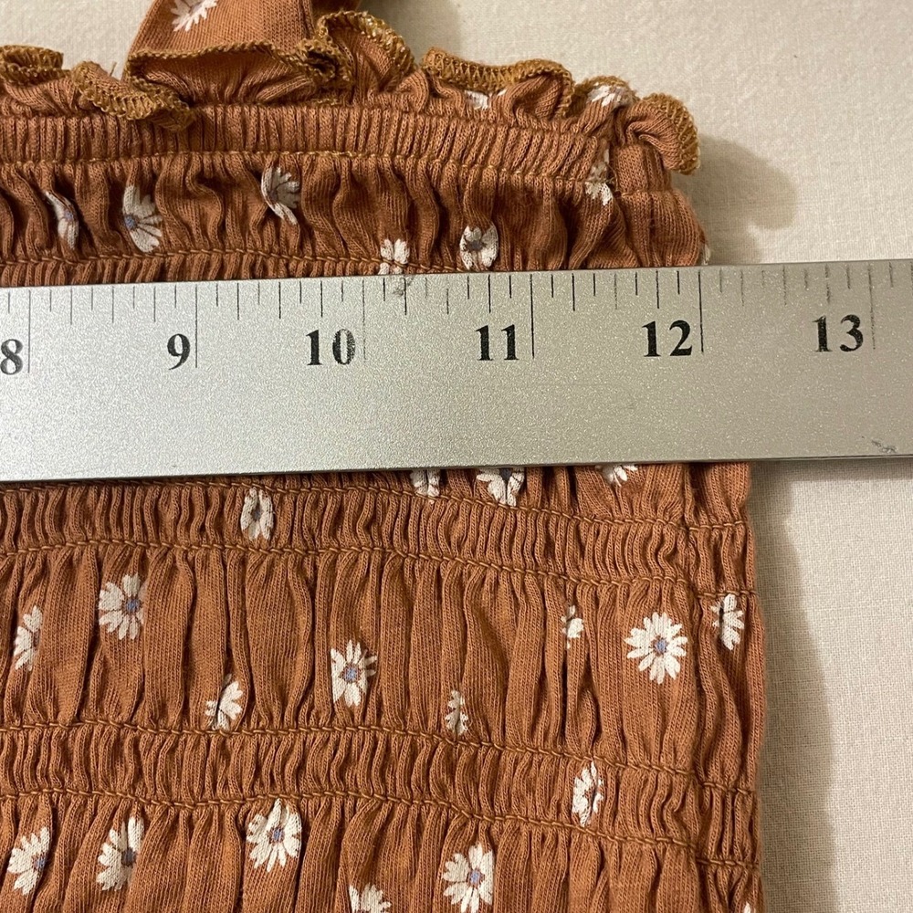 American Eagle Brown Daisy Floral Smocked Crop Top Small Sleeveless Ruffle Trim - Picture 6 of 7